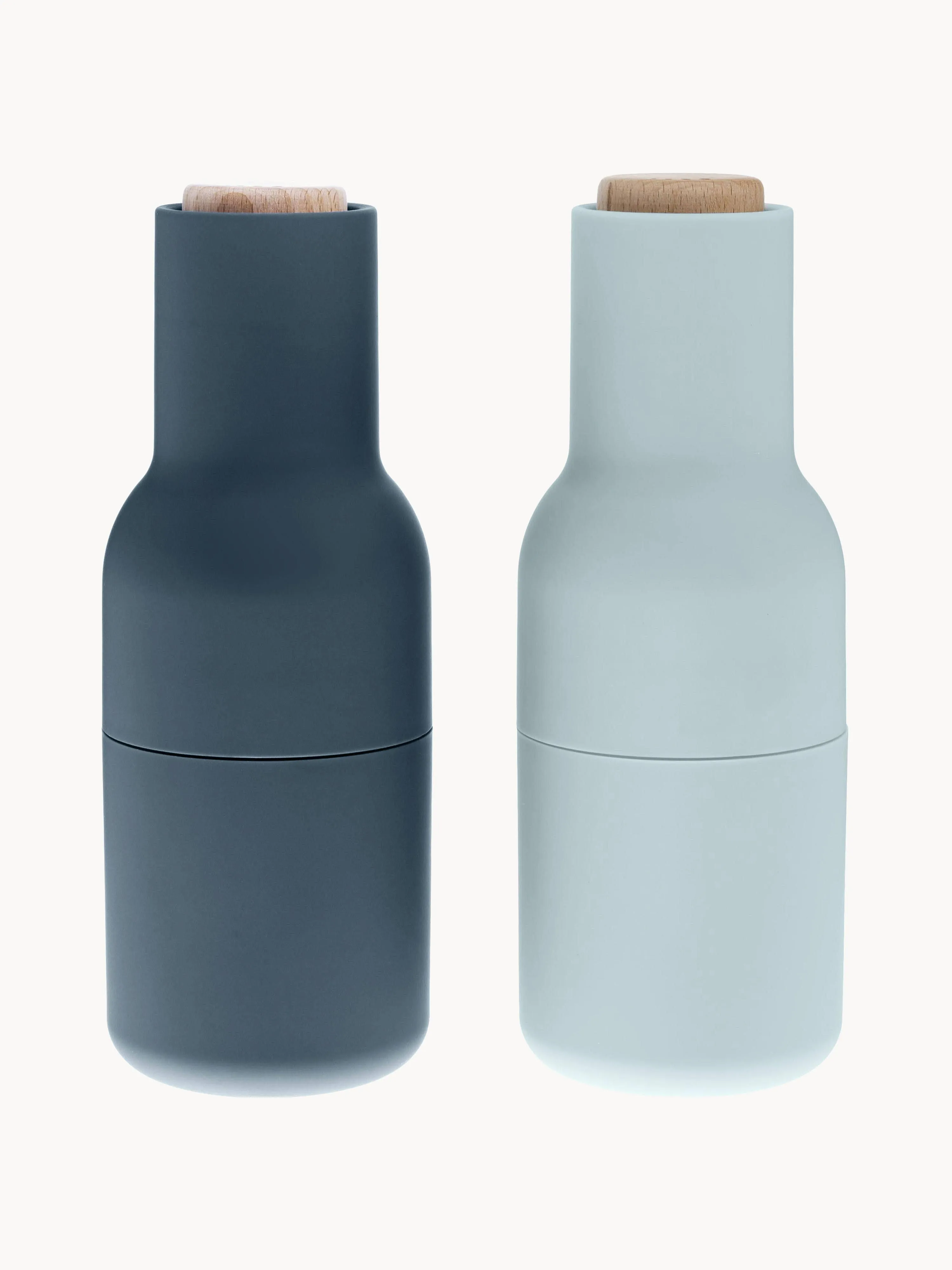 Menu Bottle Grinders - Blues with Beech Lids, Salt and Pepper Grinder