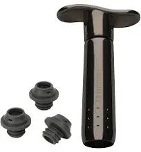 Le Creuset Wine Accessories Metal Wine Pump and 3 Stoppers, Black Nickel, 59014016001625