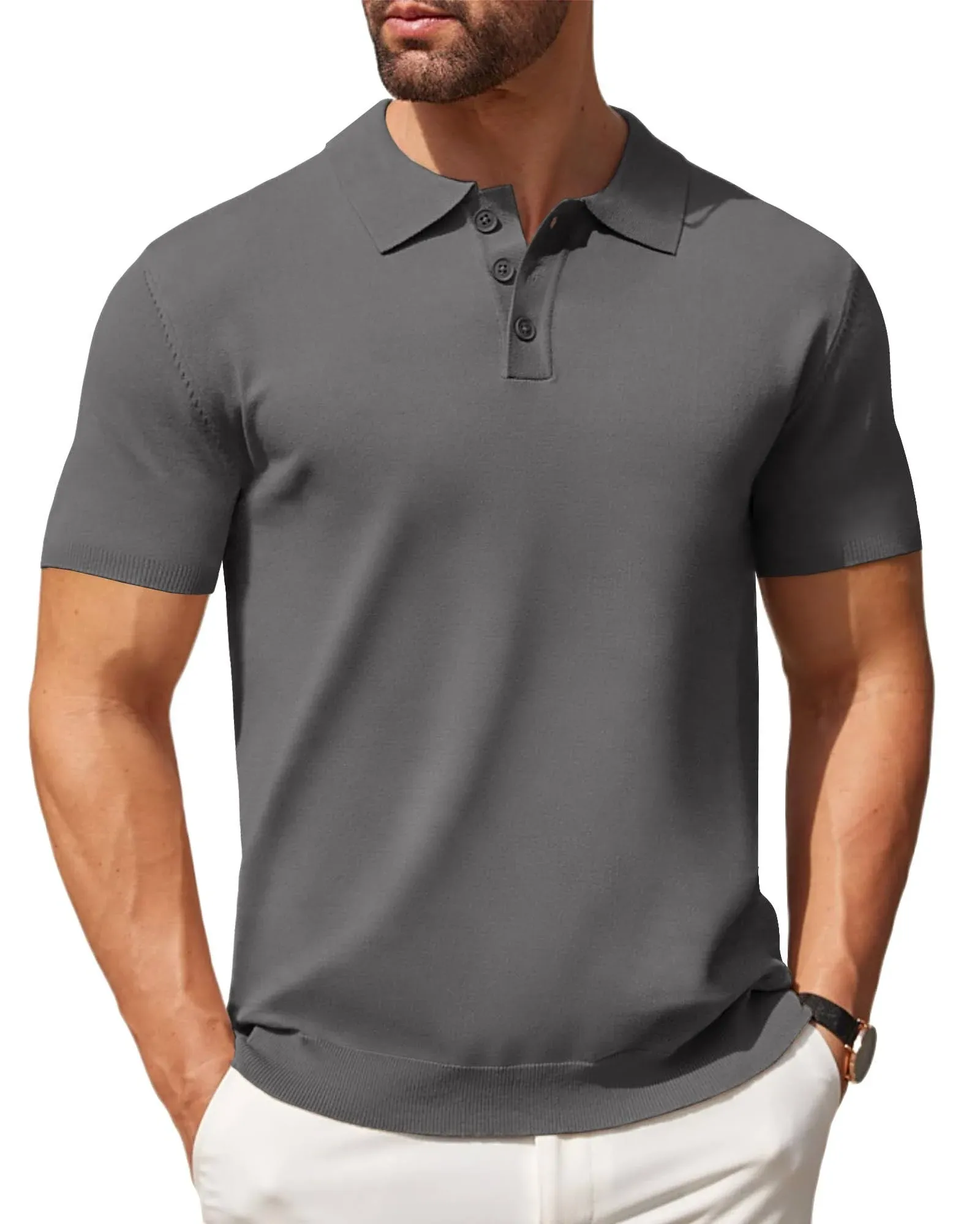 COOFANDY Men's Casual Short Sleeve Button Down Polo Shirt