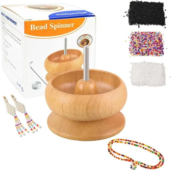 hobbyworker The Upgrade Version Wooden Bead Spinner with 2 Pcs Big Needles800...