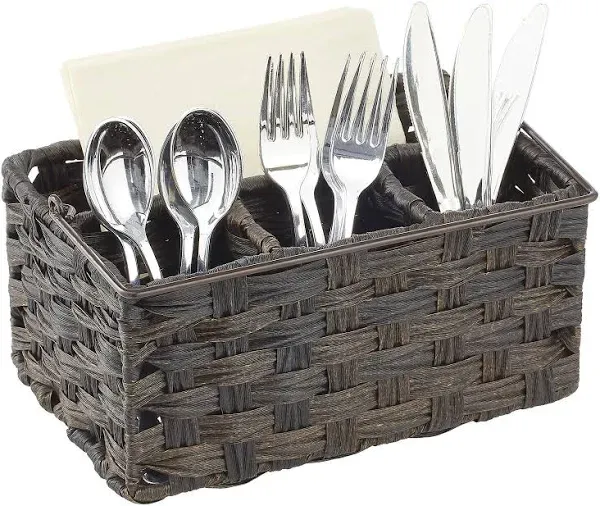 mDesign Plastic Woven Divided Cutlery Storage Organizer Caddy Tote