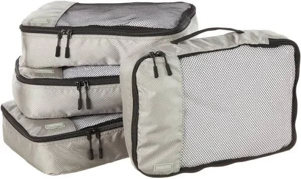 Amazon Basics 4 Piece Packing Travel Organizer Cubes Set, Small, Medium, Large, and Slim, Gray