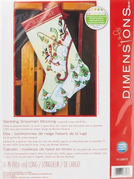 Dimensions Counted Cross Stitch Kit 16&#034; Long-Sledding Snowmen Stocking (14 Count