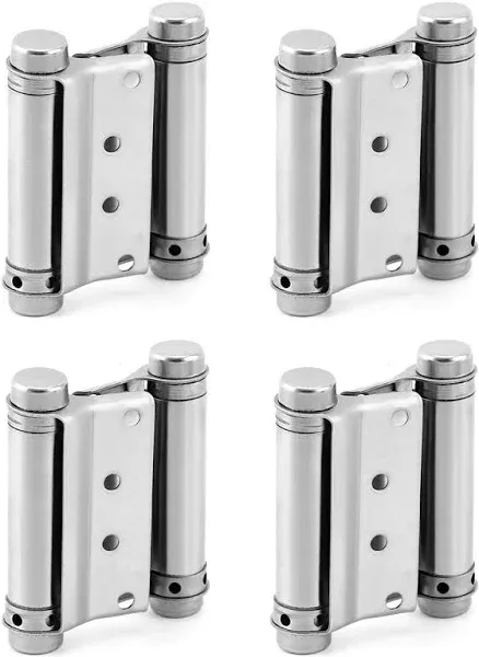 QWORK Heavy Duty Cafe Saloon Bars Door Swing Hinges, 4 Pack 3" Stainless Steel Self Closing Swing Hinges, Double Action Spring Door Hinges, Including Pins and Screws