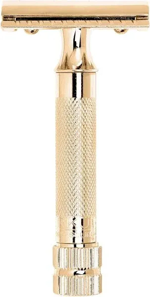 MERKUR 34G HD Double Edge Safety Razor with Extra Thick Handle & Straight Cut in Gold Finish