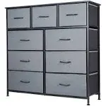 Tall Dresser for Bedroom with 9 Drawers, Storage Dresser Organizer Unit, Fabric Dresser for Bedroom, Closet, Chest of Drawers with Fabric Bins, Steel