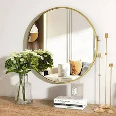 BEAUTYPEAK 18 Inch Round Mirror Gold Metal Frame Circle Mirror