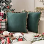 Set of 2 Velvet Decorative Throw Pillow Covers 18X18 Inch, Farmhouse Dark Green