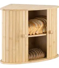 KW-Commerce Navaris Wooden Bread Box - Countertop Kitchen Farmhouse Corner Wood Breadbox Container with Sliding Doors - 30 x 30 x 31 cm (11.81" x 11.81" x 12.20"