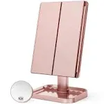 HUONUL Makeup Mirror Vanity Mirror with Lights, 10x 3X 2x Magnification, Lighted, Touch Control, Trifold, Dual Power Supply, Portable LED Makeup Mirro