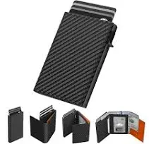 Typecase Mens Wallet Card Holder: Pop Up Aluminum Case, Carbon Fiber Leather, Smart, RFID Blocking, Slim, Minimalist, Front Pocket - 9-14 Card