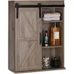 RUSTOWN Farmhouse Wood Wall Storage Bathroom Cabinet with Sliding Barn Door, Rustic Medicine Cabinet with Adjustable Shelf, 3-Tier Vintage Cabinet