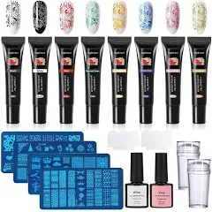 8 Colors Nail Stamping Flower Gel Polish with Tool Kit For Ladies Diy Manicure