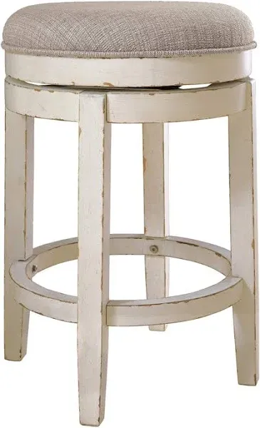 Realyn Chipped White Upholstered Swivel Stool