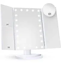 HUONUL Makeup Mirror Vanity Mirror with Lights, 2x 3X 10x Magnification, Lighted Makeup Mirror, Touch Control, Trifold Makeup Mirror, Dual Power