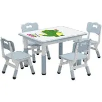 Kids Table and Chair Set, Height Adjustable Toddler Table and 4 Chairs Set for Ages 2-10, Graffiti Desktop, Non-Slip Legs, Arts & Crafts Table, Children Activity Table for Daycare Classroom Home