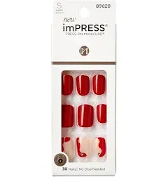 KISS IMPRESS NAILS PRESS ON SHORT Shiny Red  &#034;Adore You&#034;