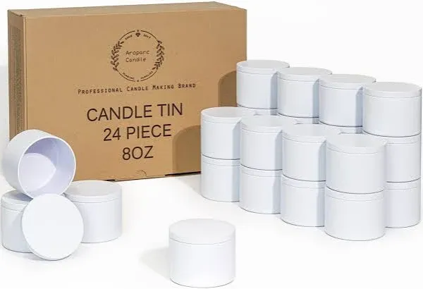  Candle Tins 8oz, 24 Piece, Straight Sided Bulk Candle Containers for White