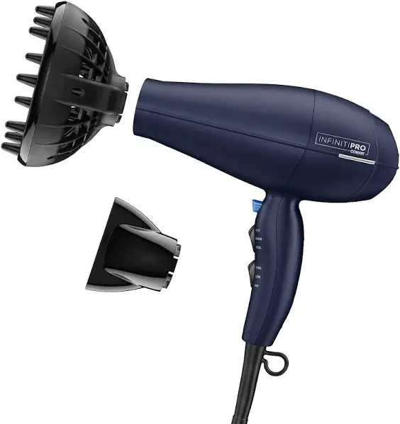 INFINITIPRO BY CONAIR Hair Dryer with Innovative Diffuser | Enhances Curls and Waves while Reducing Frizz | Dark Blue | Packaging May Vary