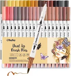 Ohuhu Maui 36ct Skin Tone Brush/Fineliner Dual Tip Water Based Markers