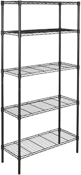 5-Shelf Shelving Storage Units, Adjustable Heavy Duty Metal Shelf Wire Storage Rack for Home Office Garage Kitchen Bathroom Organi Black