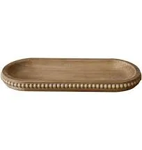 Wooden Farmhouse Decorative Tray, 12in Rustic Beaded Tray for Living Room White