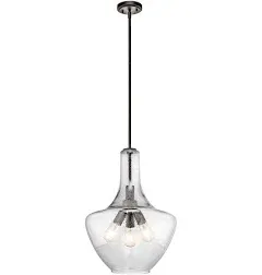 KICHLER Everly 22.75" 3 Light Bell Pendant Clear Seeded Glass Brushed Nickel