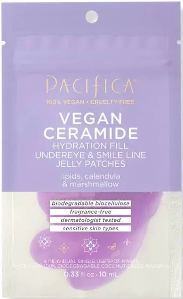 Pacifica Vegan Ceramide Hydration Fill Undereye & Smile Line Jelly Patches, Coconut (0.33 fl oz, 4 ct)