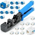 Everest Media Solutions easyJACK - 90 Angled Speed Termination Tool - with 10 Blue & 10 White Cat6 Keystone Jacks - Additiona