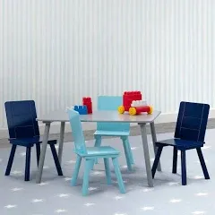 Kids Table and Chair Set (4 Chairs Included), Grey/Blue \ufeff