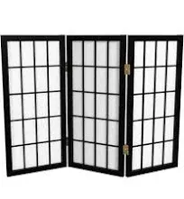 Oriental Furniture Tall Desktop Window Pane Shoji Screen, 3 Panel, Black