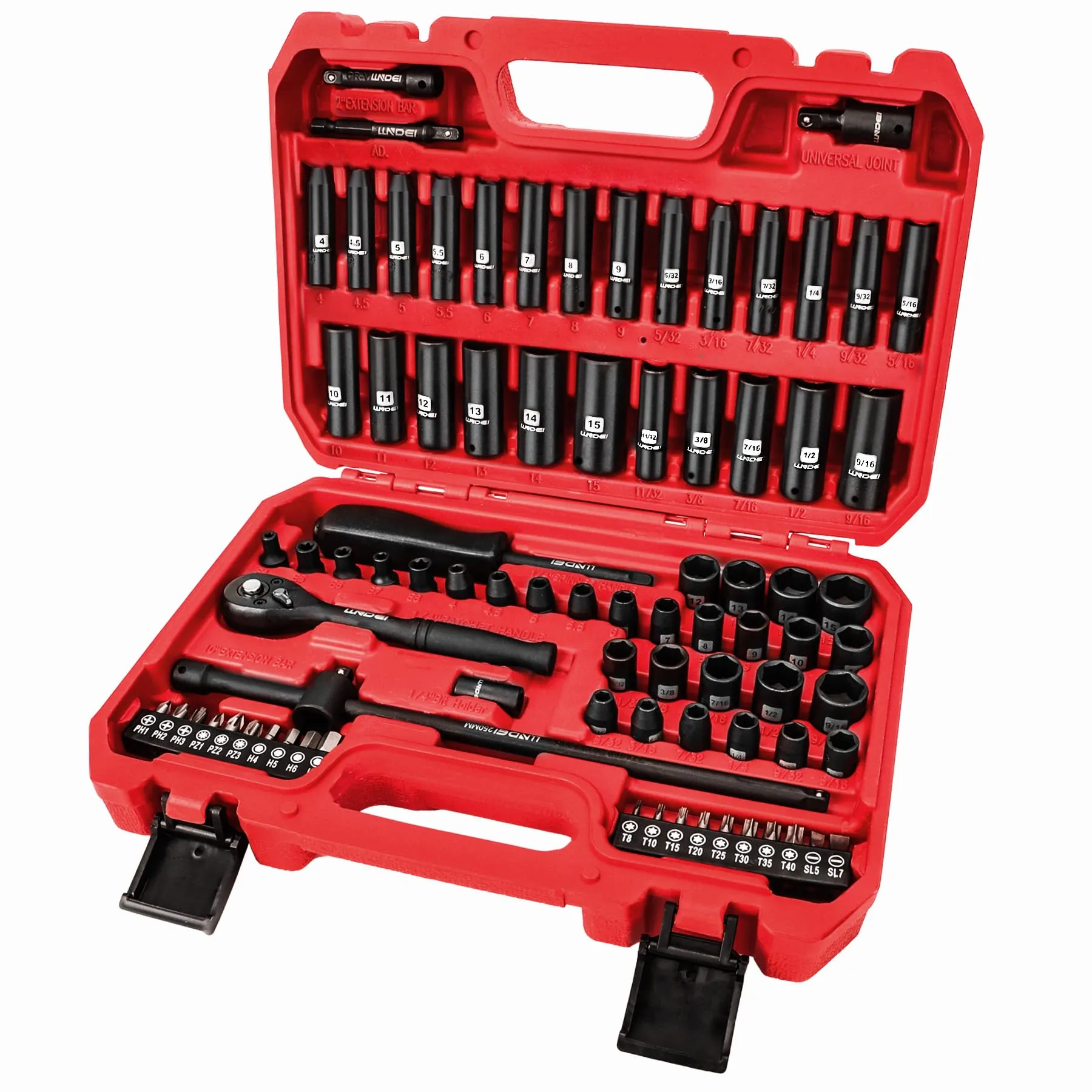 LLNDEI 1/4 inch Drive Impact Socket Set 83 Piece,Standard SAE(5/32-9/16 inch)