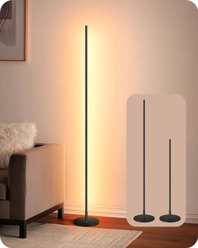 EDISHINE 57.5" LED Corner Floor Lamp with Remote,Dimmable,3000K Warm White Light,Gold