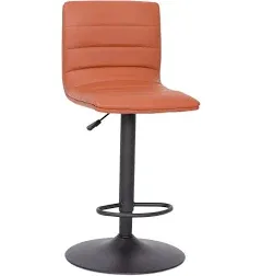 Flash Furniture Vincent Modern Cognac Vinyl Adjustable Bar Stool with Back, Swivel Stool with Black Pedestal Base and Footrest