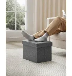 SONGMICS Small Folding Storage Ottoman Foot Rest Stool Cube Footrest Synthetic Leather