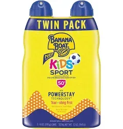 Banana Boat Kids Sport Tear Free Sting Free Sunscreen Spray SPF 50 TWIN PACK