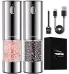 Tomeem [Upgraded Larger Capacity] Electric Salt and Pepper Grinder Set Rechargeable with LED Lights - Stainless Steel Automatic Pepper and Salt