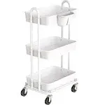 Simple Houseware 3-Tier Kitchen Multifunctional Rolling Utility Cart with Hanging Bucket, White