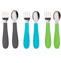 WeeSprout Toddler Utensils, 3 Forks & 3 Spoons, 18/8 Stainless Steel & Food Grade Silicone, Thick Easy-Grip Handles, Perfect Length For New Self Feeders, Gentle On Gums & Teeth, Dishwasher Safe