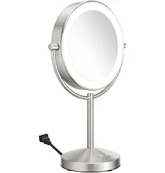 Conair Lighted Makeup Mirror, LED Vanity Mirror, 1X/10x Magnifying Mirror, Corded in Brushed Brass Finish