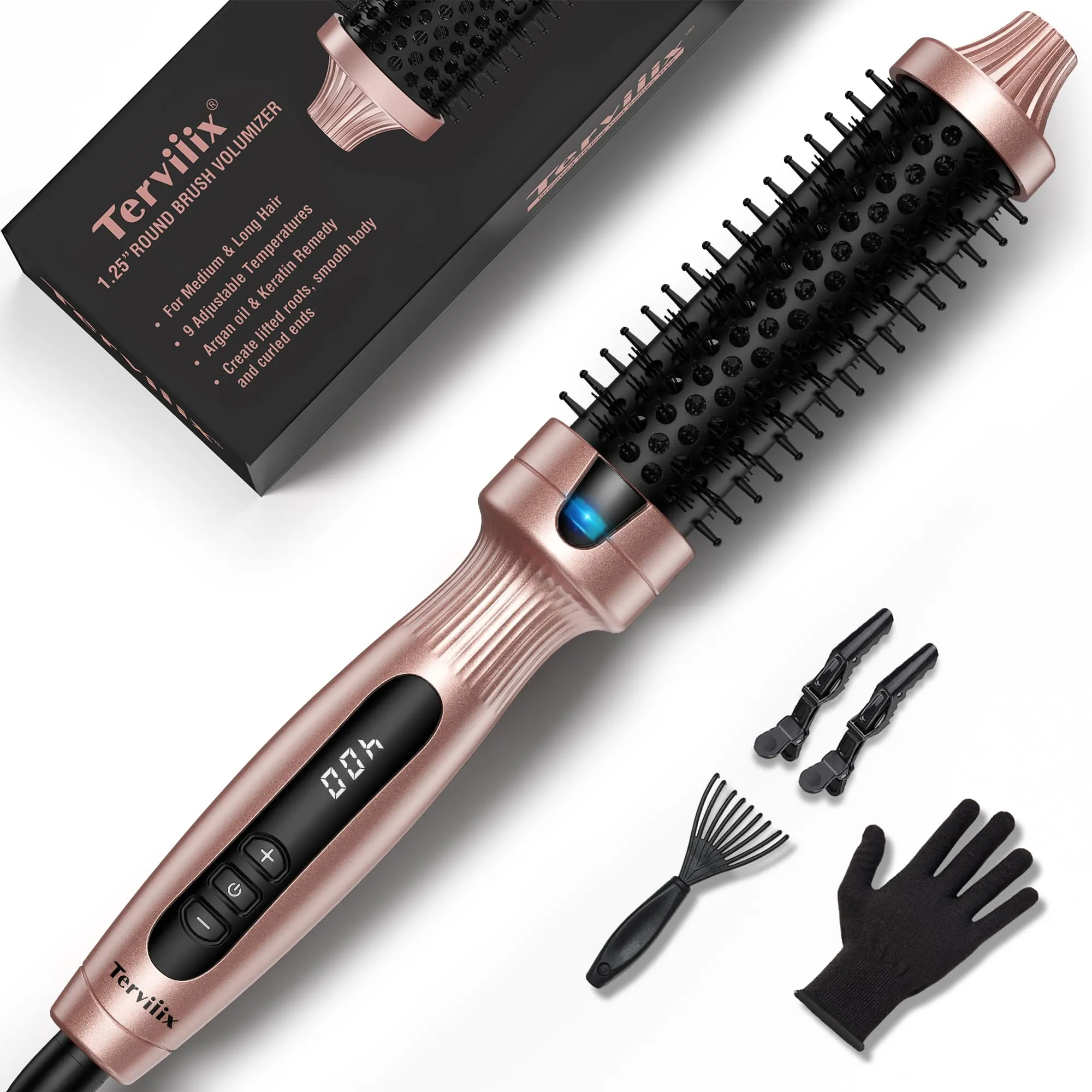 Terviiix Thermal Brush 1.25 Inch Makes Volume Curls Ceramic Tourmaline Ionic Hot Brush Heated Round Brush Volumizer