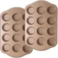 Nonstick 6 Cup Jumbo Muffin Pan, Large Cupcake Pan Set, Muffin Tins for Oven, 3.5inch dia, 2 Pack, Gold