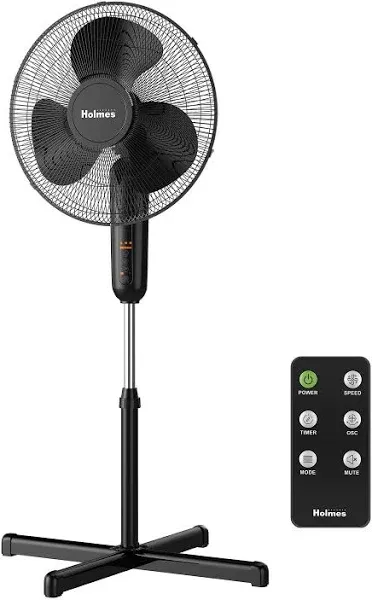 Holmes 16 in. Oscillating Digital Stand Fan Black 3 Speed with Remote Control