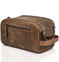 LEATHER VILLAGE Premium Leather Toiletry Travel Pouch With Waterproof Lining - Brown | King-Size Handcrafted Vintage Dopp Kit Bag