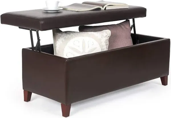 Homebeez Modern Faux Leather Lift Top Coffee Table Storage Ottoman Bench (Brown)