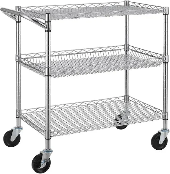 Heavy Duty 3 Tier Rolling Utility Cart Kitchen Cart On Wheels Metal Serving Cart