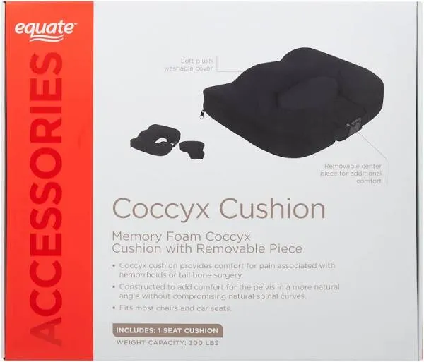 Equate Memory Foam Coccyx Cushion, Black