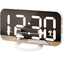 WulaWindy RGB Alarm Clock - Digital LED Clocks Mirror Surface with Dual USB Ports for Makeup Best Modern Decorations Aesthetic Home Bedroom Living Room Office and Wall Decor - White