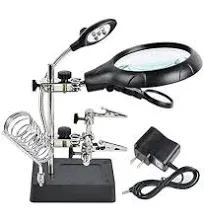 Desktop LED Lighted Magnifying Glass Soldering Station 2.5X 7.5X 10X Helping ...