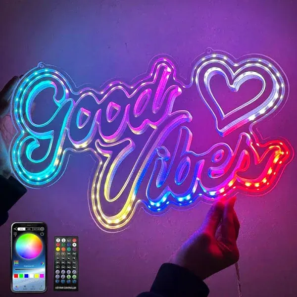 CULOIS Good Vibes Neon Sign for Wall Decor Colorful Dimable Led Neon Light Signs